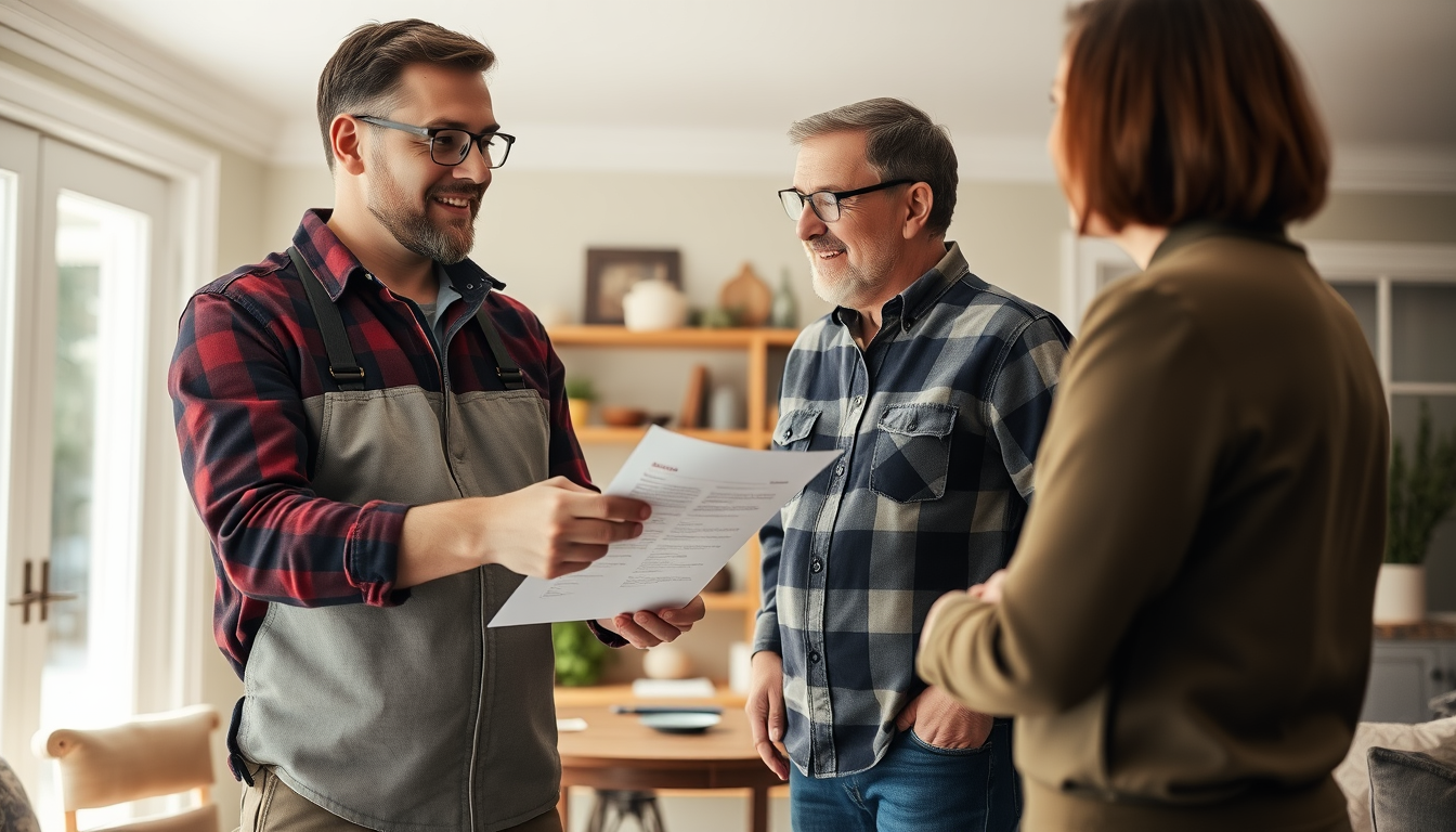 Artisan RGE breton remettant un devis de rénovation énergétique à un propriétaire