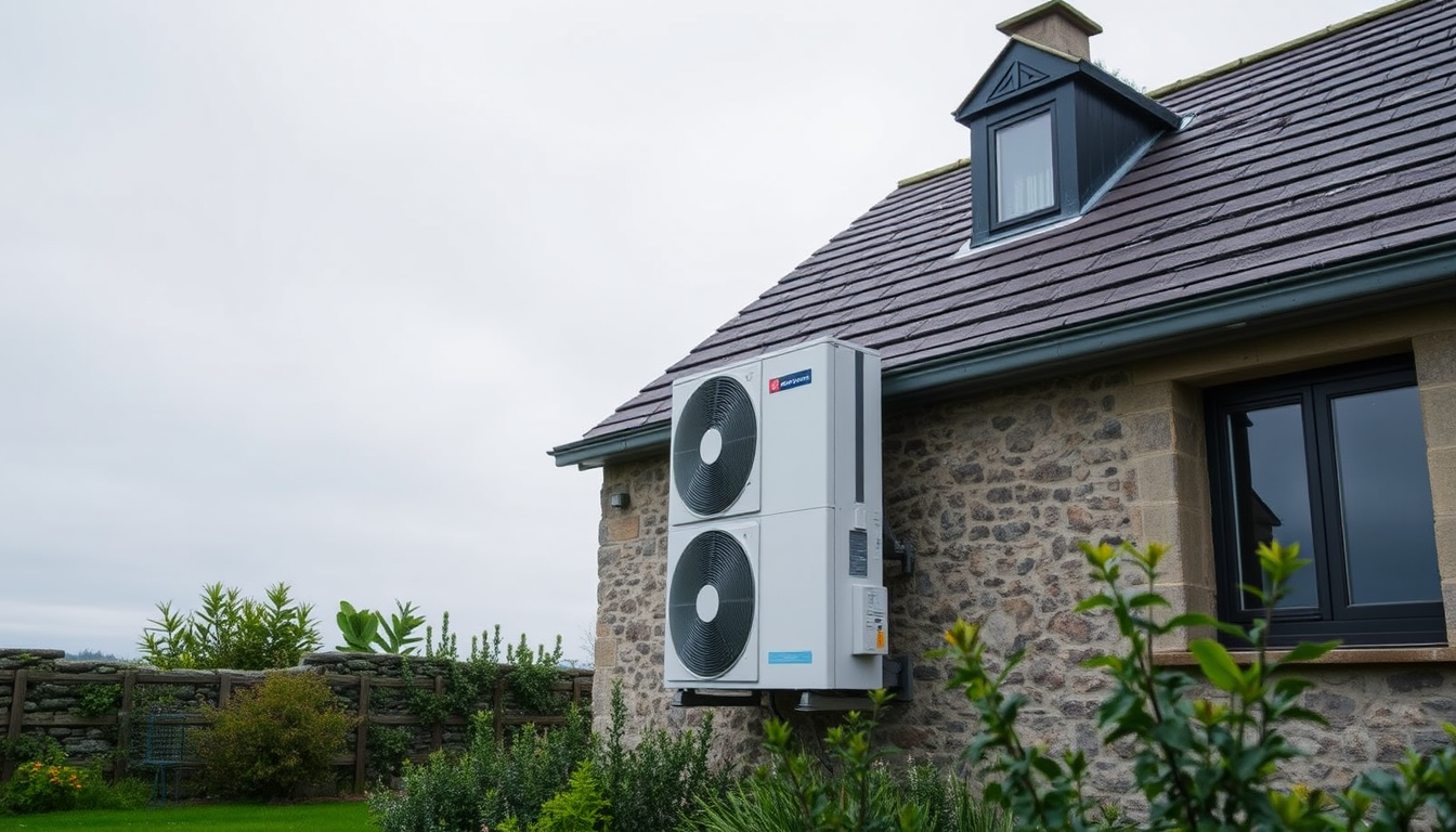 Pompe à chaleur air eau installée sur une maison bretonne en Finistère