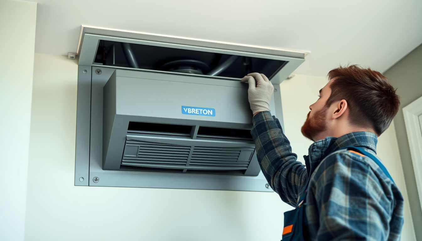 Technicien BRH inspectant la ventilation VMC d'une maison en Bretagne
